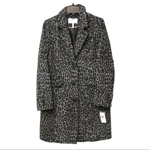 GCBG MAXAZRIA Womens Midweight Blue-Leopard Overcoat Sz, Medium